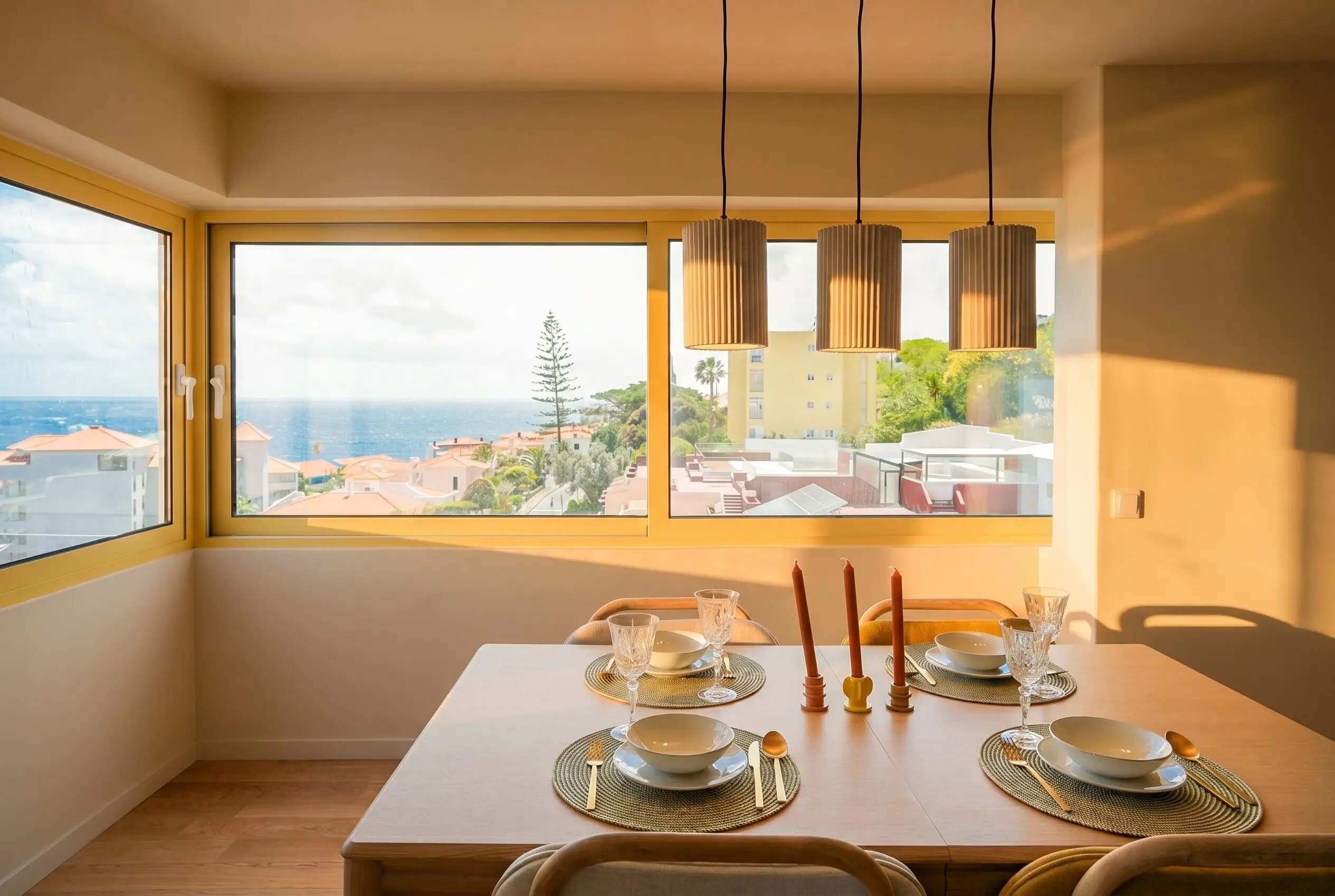 Apartment dining area with a panoramic ocean view
