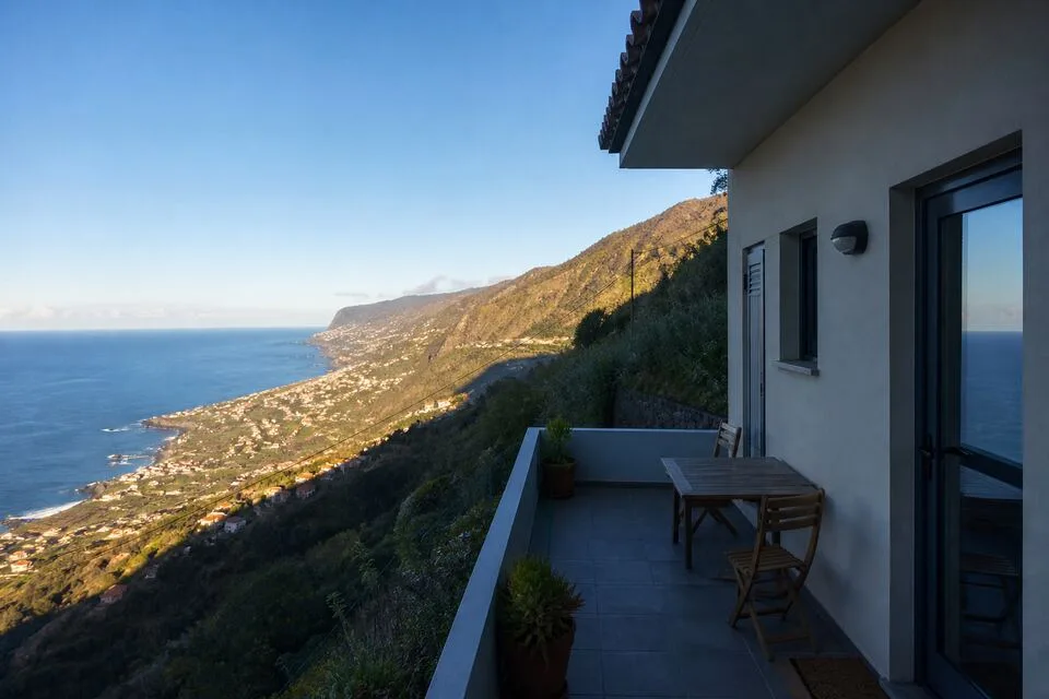House terrace in shade while Madeira’s lower coast remains sunny